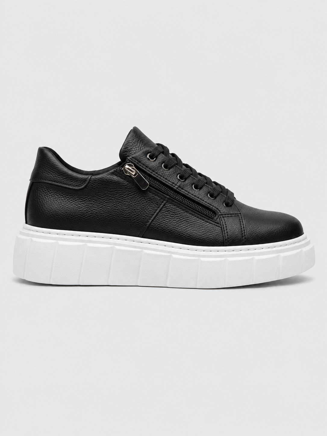 Apollo Moda Men's Altair Noir black elevating sneaker with white sole and side zipper, main product photo