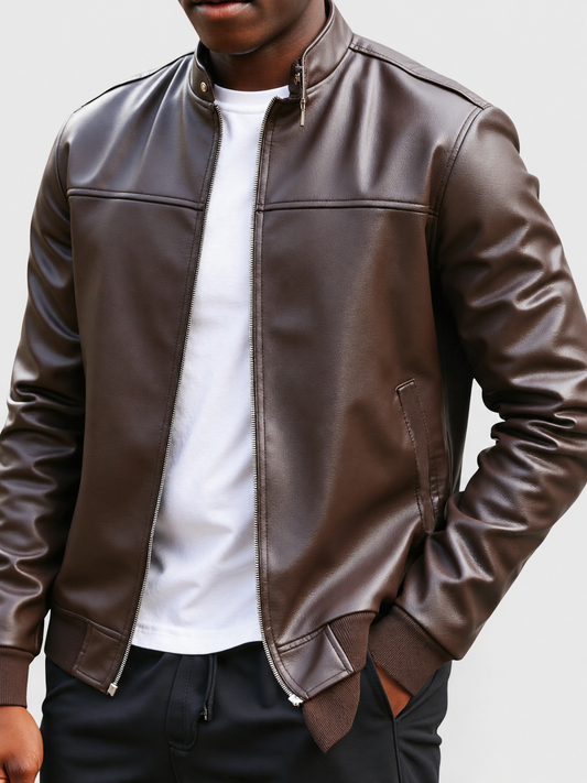 Veste rétro décontractée en cuir PU pour homme