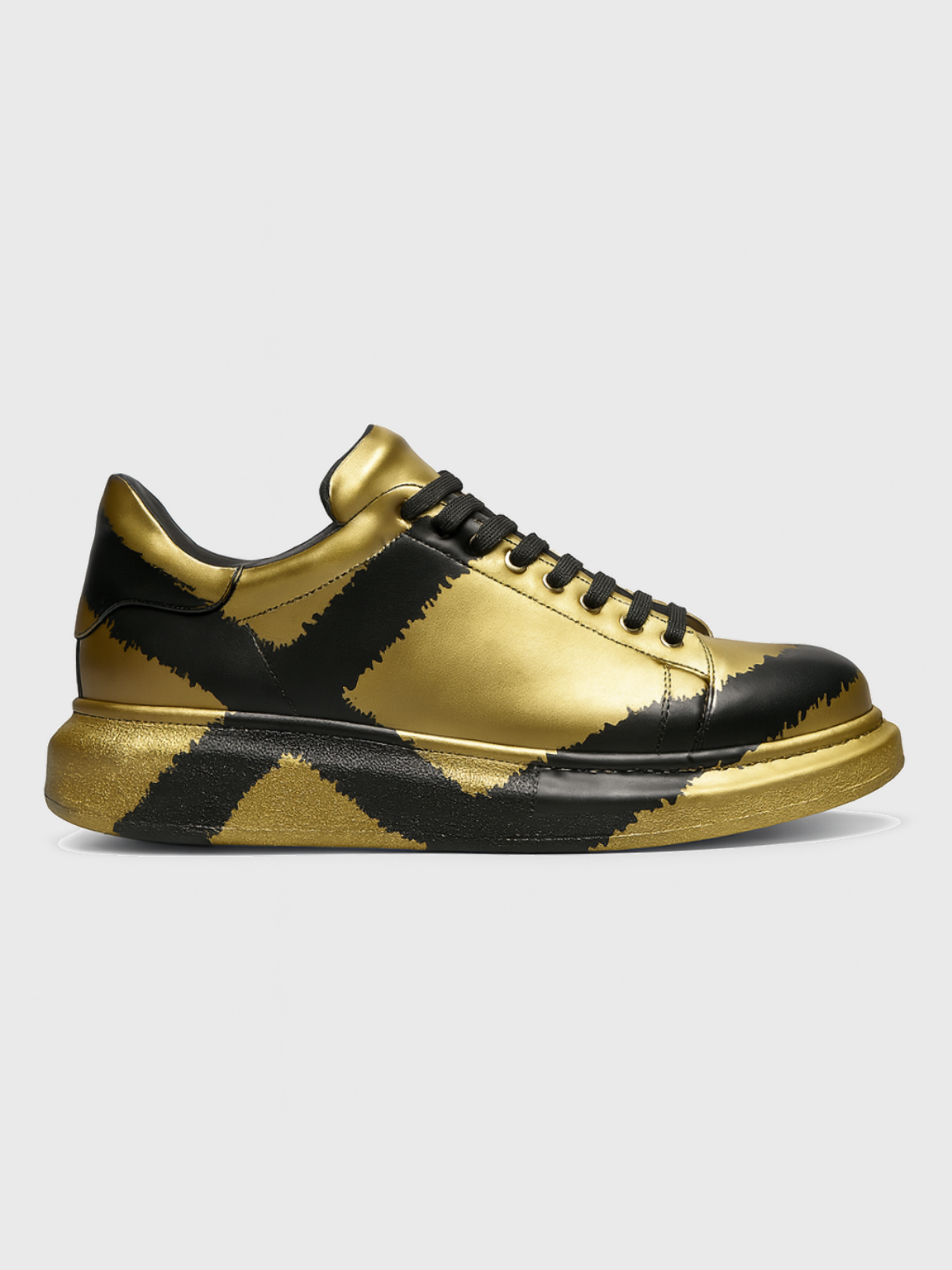 Apollo Moda Men's Lisbon Gold & Black hand-painted custom sneaker, main product photo