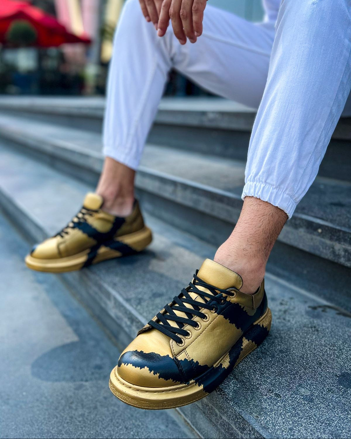 Lisbon Gold & Black gold and black sneaker by Apollo Moda, fourth angle
