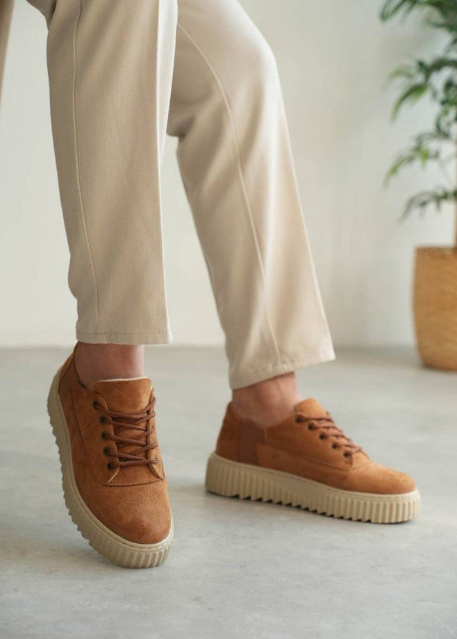 Men's Zephyr Clay tan suede sneaker with ridged sole by Apollo Moda, seventh angle