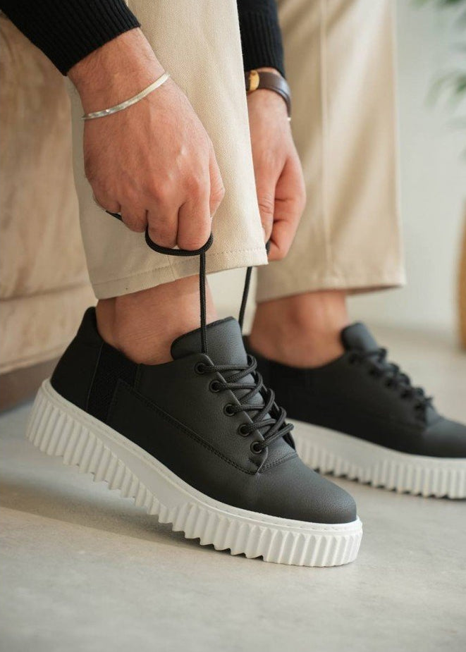 Men's Zephyr Eclipse by Apollo Moda, black and white sneaker with thick ridged sole, second angle