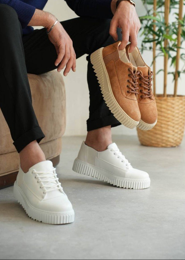 Men's Zephyr Ivory all-white chunky sneaker by Apollo Moda, fifth angle