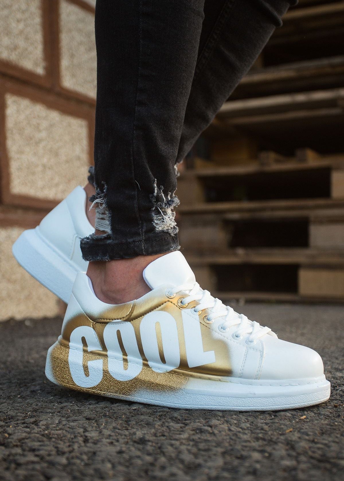 Hand-Painted Customized Sneakers for Men by Apollo Moda | Nestor COOL Gold