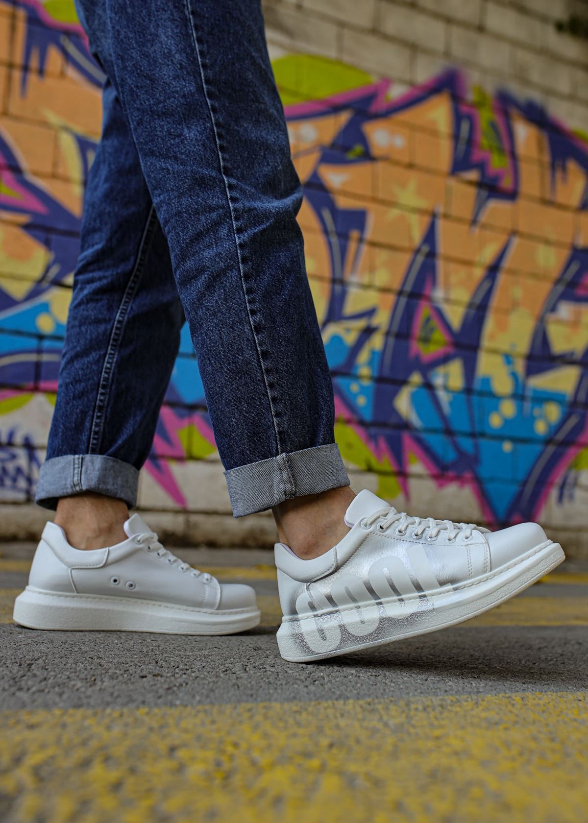 Hand-Painted Customized Sneakers for Men by Apollo Moda | Nestor COOL Silver