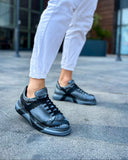 Hand-Painted Customized Sneakers for Men by Apollo Moda | Lisbon Grey & Black