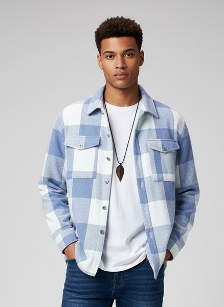 Chaqueta de cuadros con bolsillo para hombre