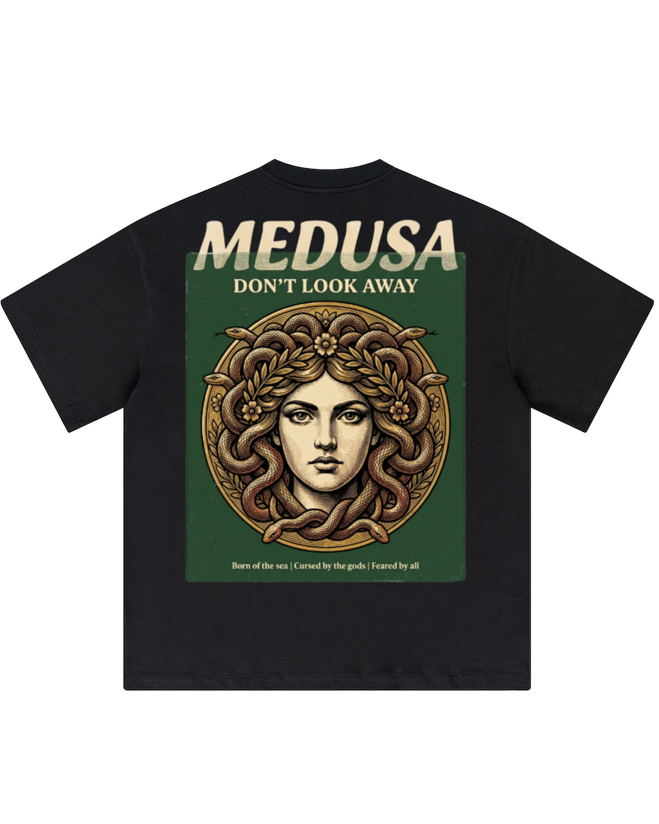 'Medusa Don't Look Away' Oversized Graphic Tee