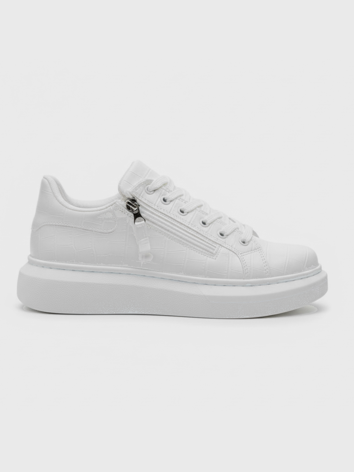 Apollo Moda Men's Altair Blanco all-white elevating sneaker with side zipper, main product photo