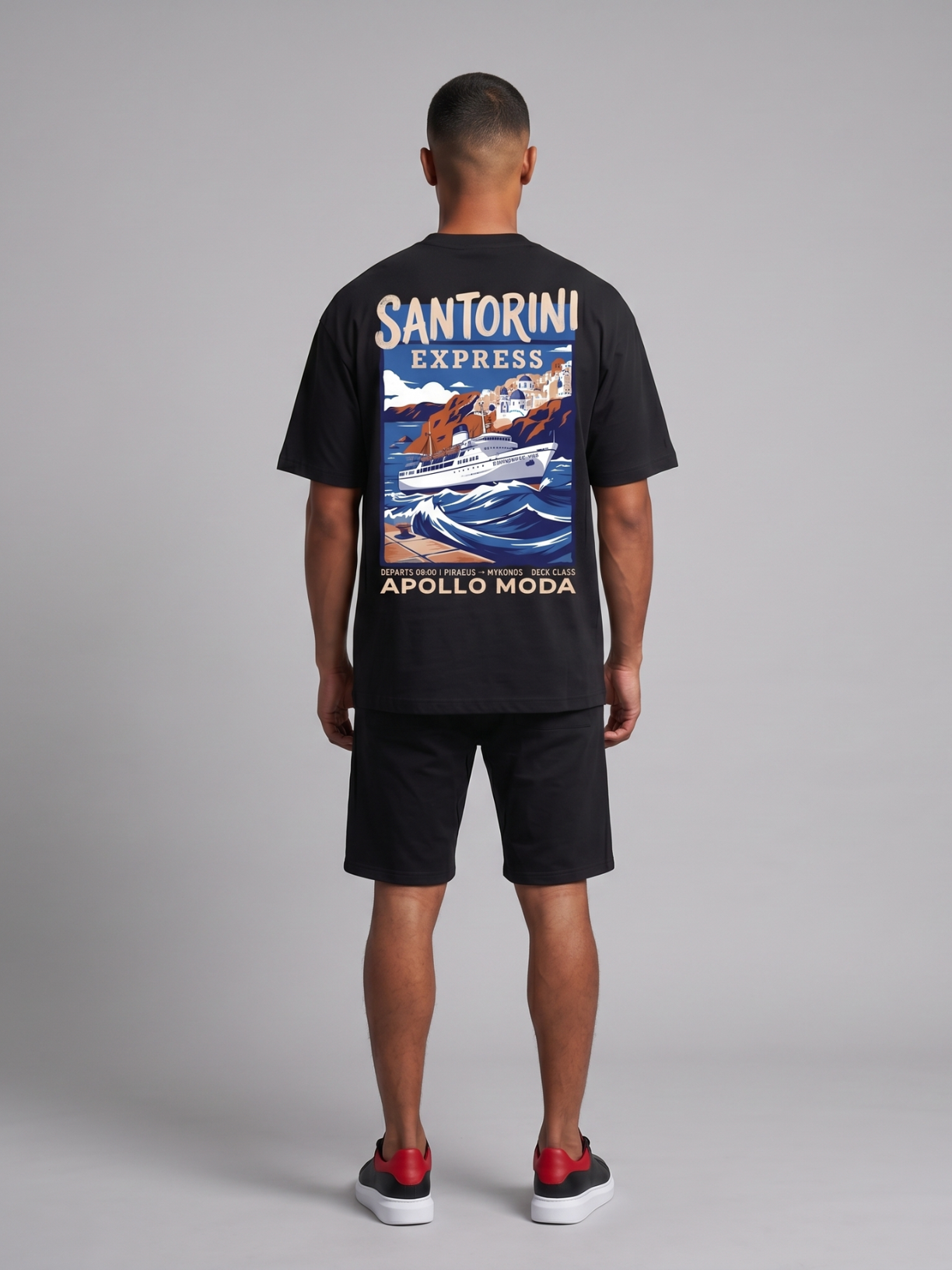 T-shirt graphique oversize Santorini Express — Noir