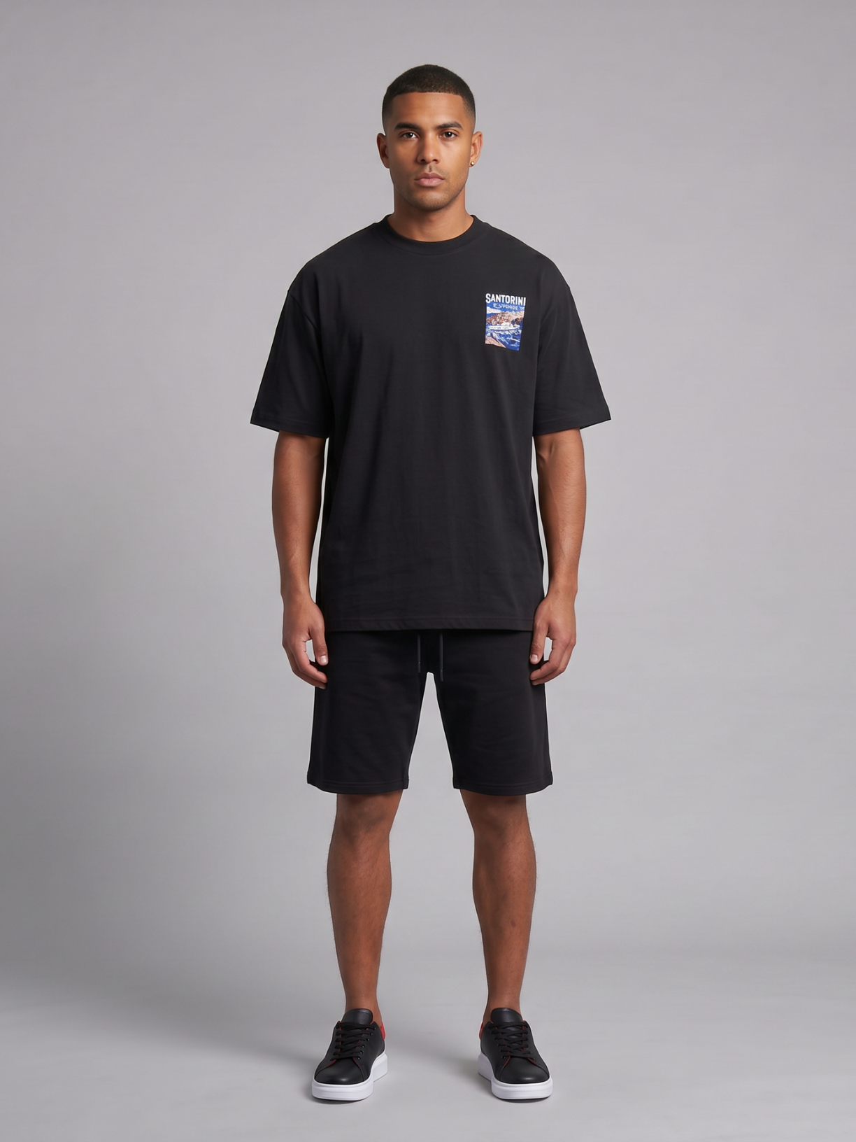 T-shirt graphique oversize Santorini Express — Noir
