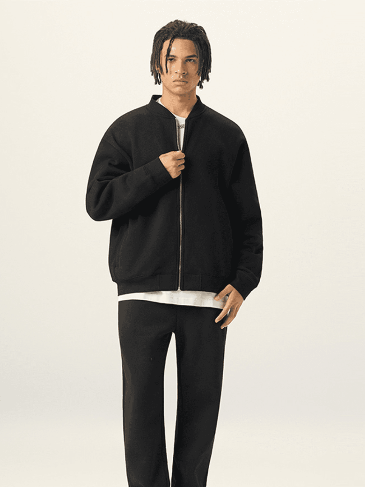Apollo black fleece zip-up baseball jacket by Apollo Moda, view 5