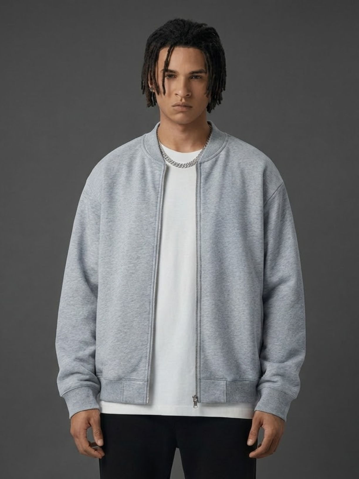 Apollo grey fleece zip-up baseball jacket by Apollo Moda, view 4