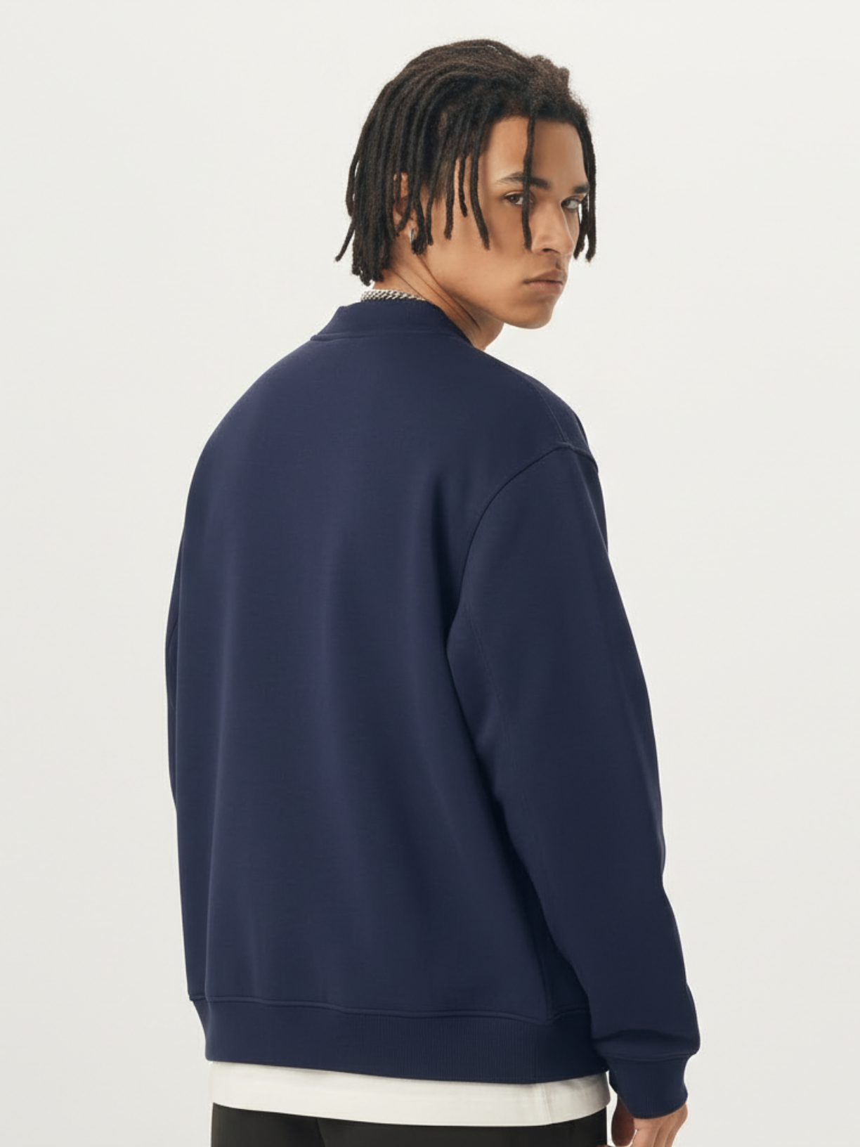 Apollo navy fleece zip-up baseball jacket by Apollo Moda, view 4
