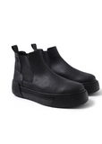 Front Side profile of matte black Avalon Chelsea boots with cushioned platform sole.