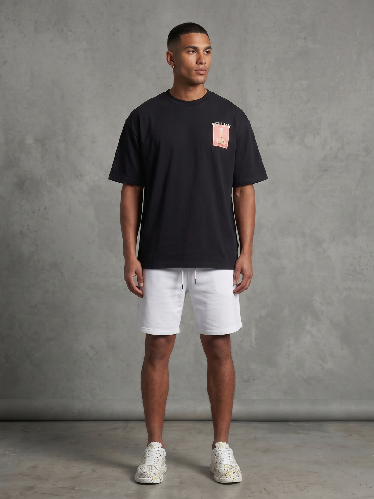 Bellini oversized heavyweight graphic tee in black by Apollo Moda, view 5