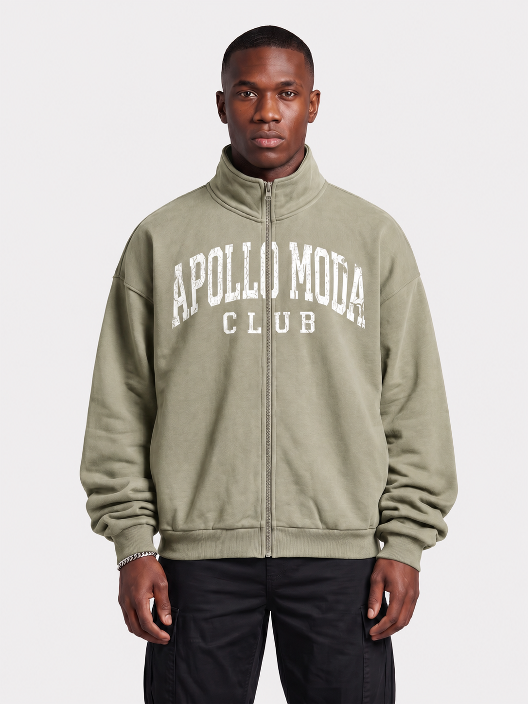 Club Collegiate oversized full-zip sweatshirt in beige by Apollo Moda, main product view