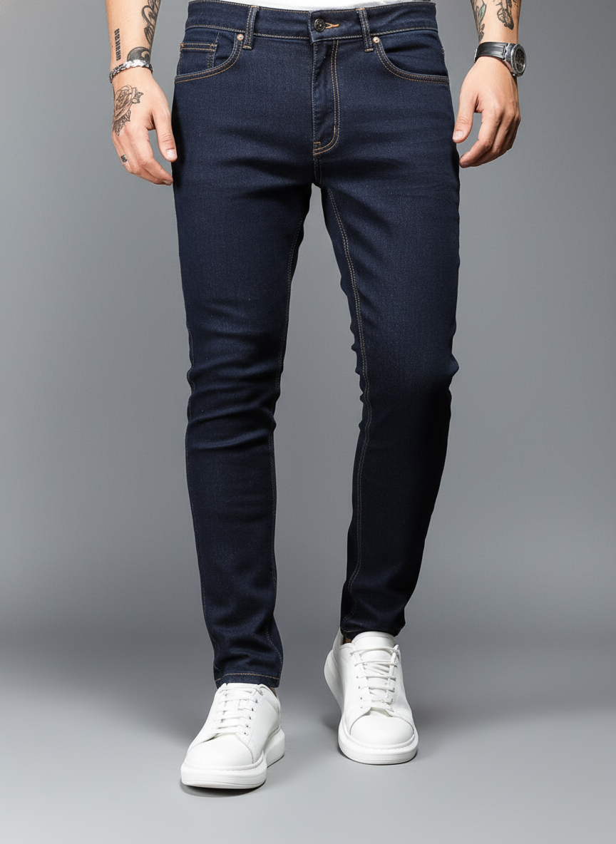 Cotton solid skinny jeans in navy by Apollo Moda