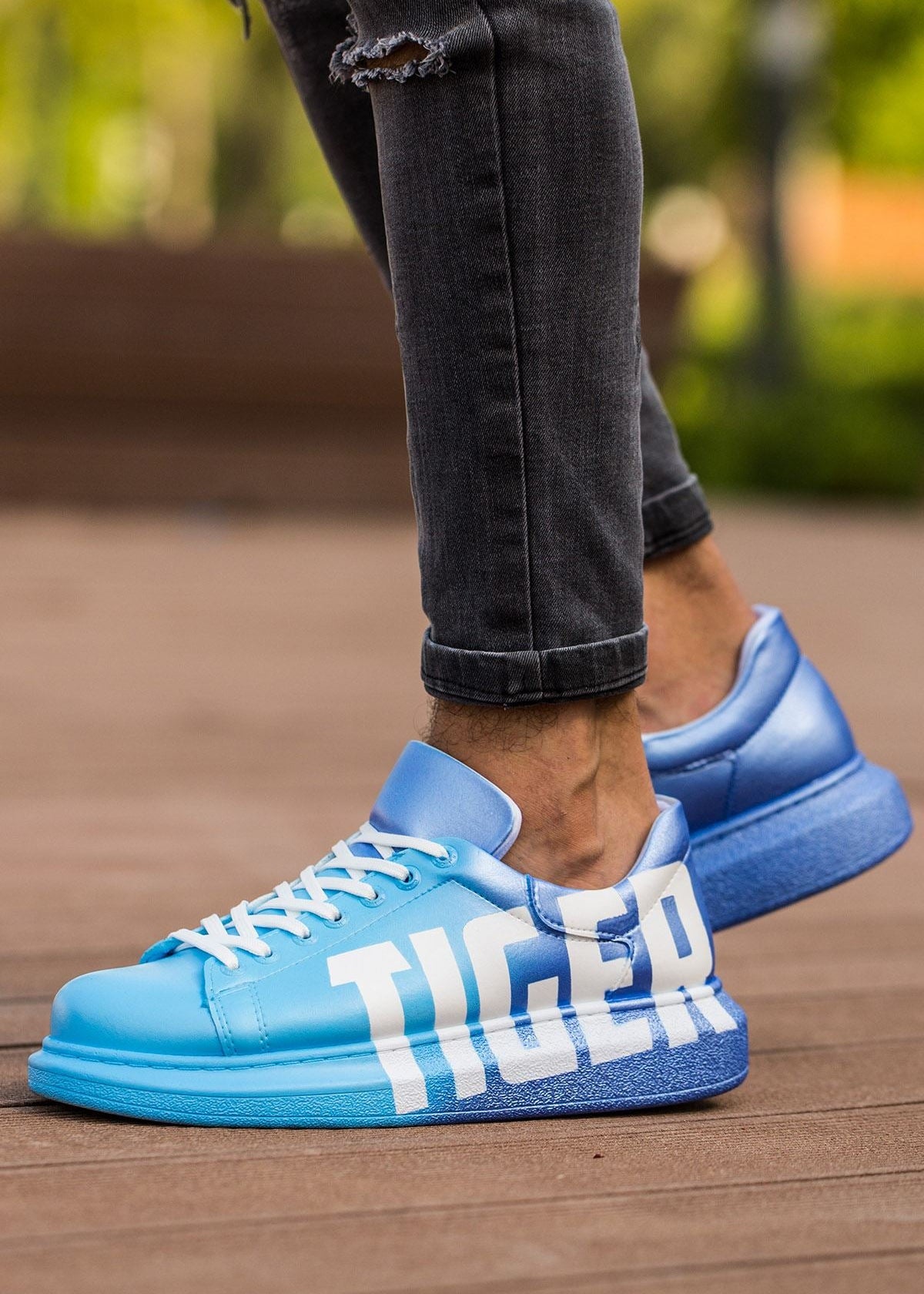 Genova Tiger blue custom sneaker by Apollo Moda, second angle