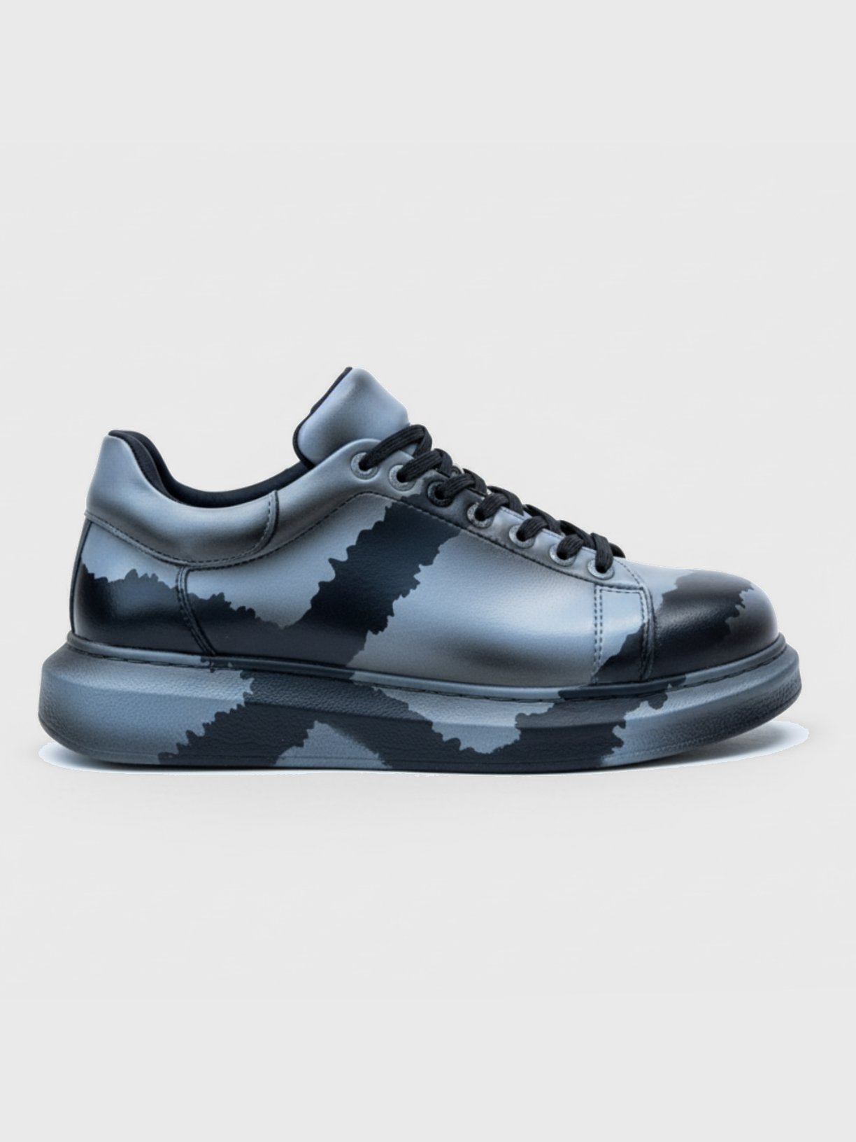 Apollo Moda Men's Lisbon Grey & Black hand-painted custom sneaker, main product photo