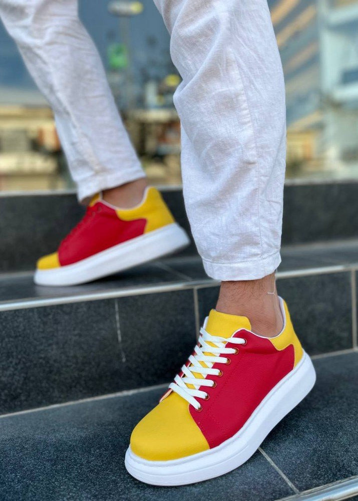 Men's Luna Inferno red and yellow sneaker by Apollo Moda, fifth angle