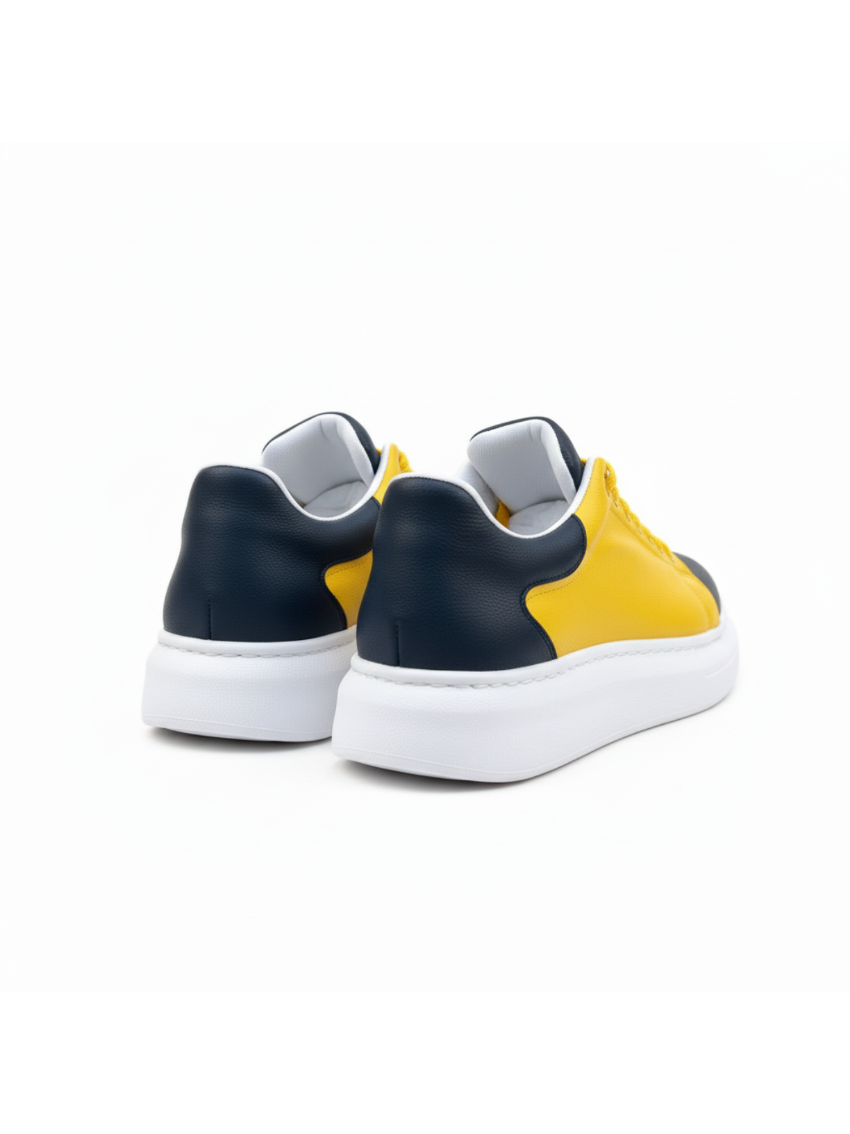 Luna Solar yellow and navy colorblock casual sneaker by Apollo Moda, fourth angle