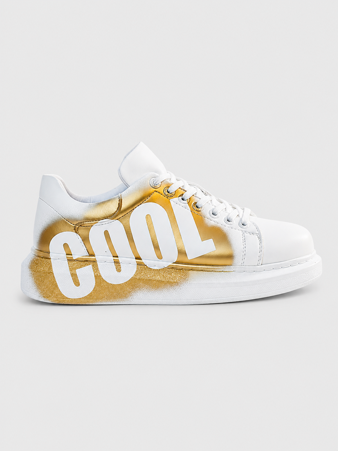 Apollo Moda Men's Nestor COOL Gold white and gold hand-painted custom sneaker, main product photo