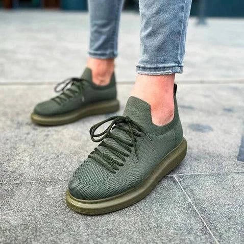 Torino Emerald Allure low-top knit sneaker in green by Apollo Moda, view 2