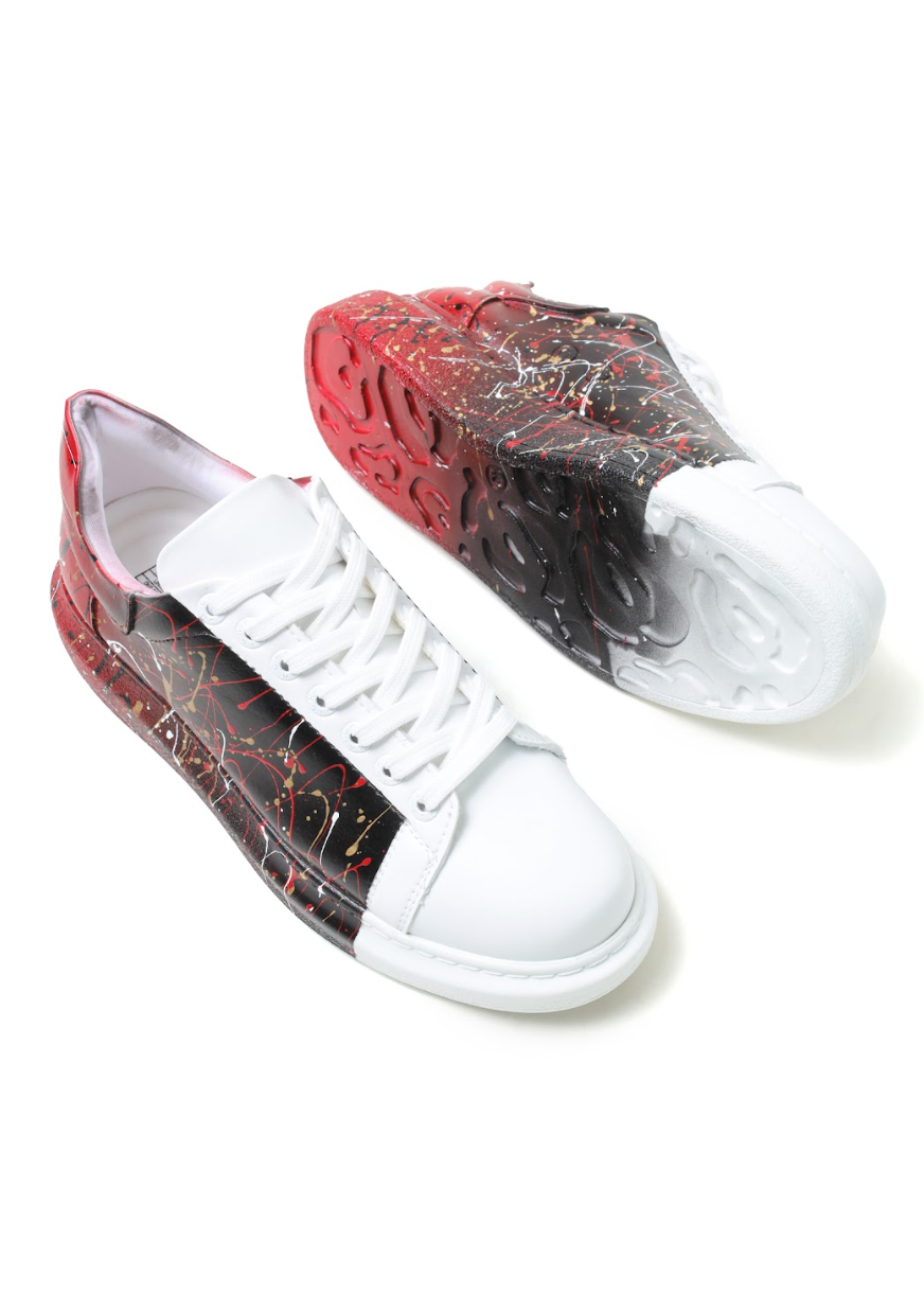 Urban Pulse City Beat hand-painted custom sneaker in white, red and black by Apollo Moda, view 5